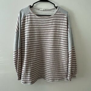 easel Striped Pullover Sweater in Mauve and Light Gray
